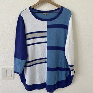 Habitat Clothes To Live Womens Geometric Colorblock Sweater Size XL Blue Cotton